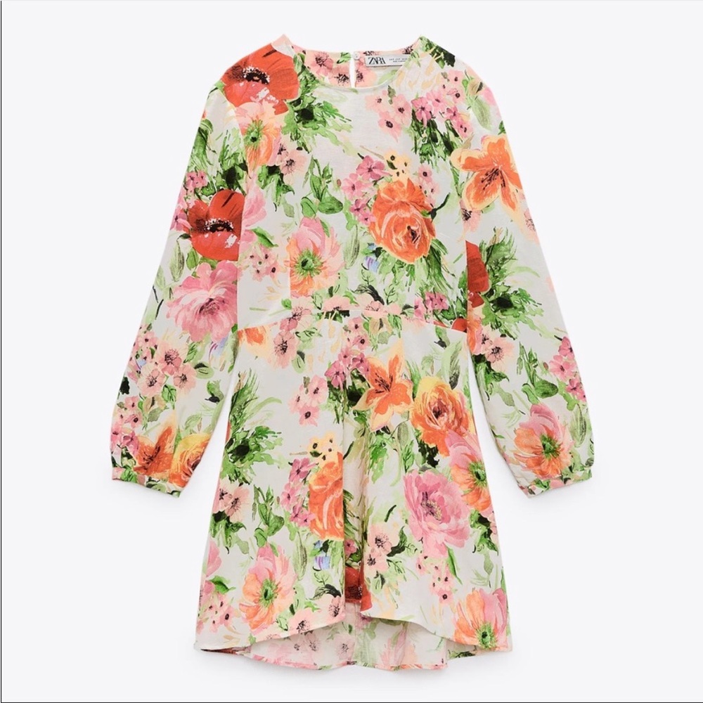 Zara Linen Naya Mini Floral Luxury Dresses NWOT Butterscotch